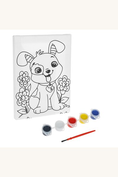 Comerivo Set pictură pe pânză cu câine, 5 culori acrilice și pensulă, 20x15 cm