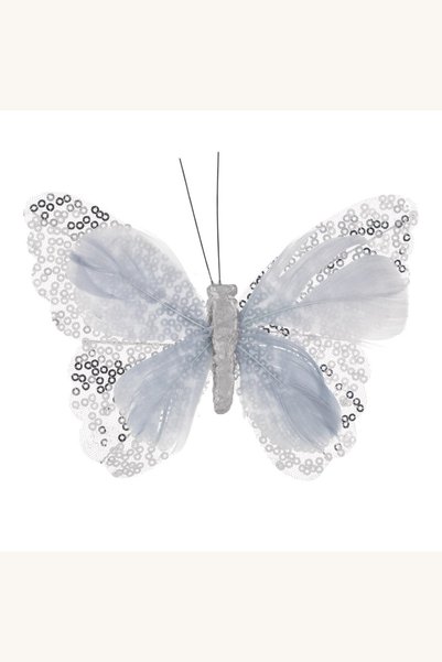 Comerivo Accesoriu perdea fluture gri cu paiete argintii, 15x11cm