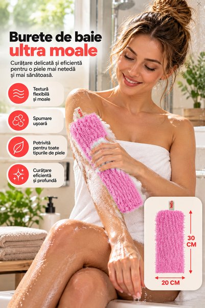 WOMAN VISION Burete de Baie Exfoliant pentru Corp, 20x30 cm, Ultra Moale, Fle...