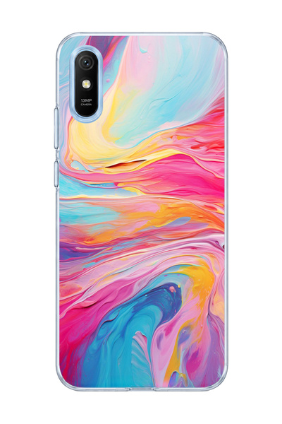 lelia حافظة هاتف شفافة مطبوعة بتصميم رخامي سائل متوافق مع Redmi 9A