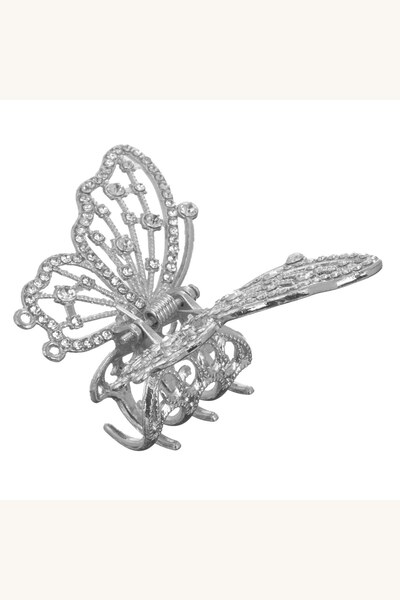Comerivo Clama fluture argintie cu strass pentru par, 6cm - accesoriu elegant...