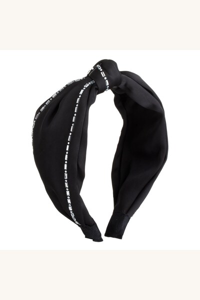 Comerivo Banderola par satinata neagra cu cristale argintii si nod decorativ