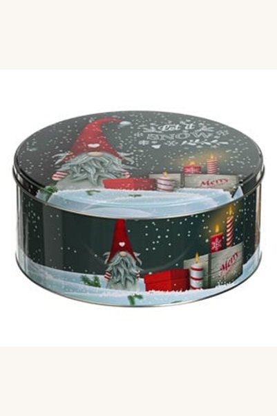Comerivo Cutie metalica rotunda Craciun Gnome gri 19.7x8.6cm pentru biscuiti ...