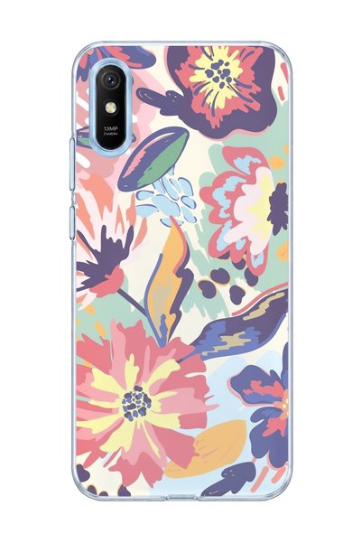 lelia حافظة هاتف شفافة مطبوعة بزهور الباستيل التجريدي متوافقة مع Redmi 9A