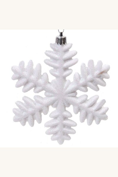 Comerivo Set 4 ornamente de Crăciun în formă de fulgi albi cu glitter, pentru...