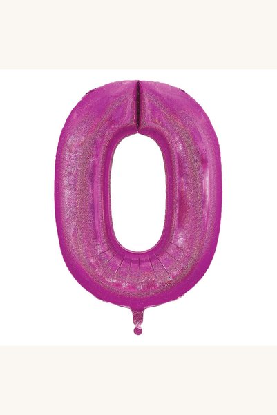 Comerivo Cifra 0 bal folie hologramica fucsia 60cm pentru decoratiuni petrecere