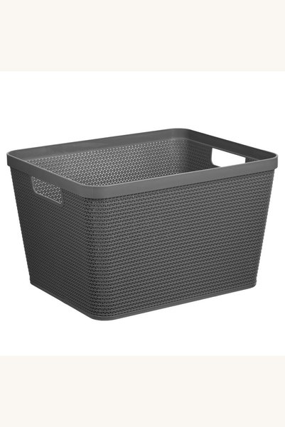 Comerivo Coș de depozitare din plastic antracit, tip ratan, perforat, cu mâne...