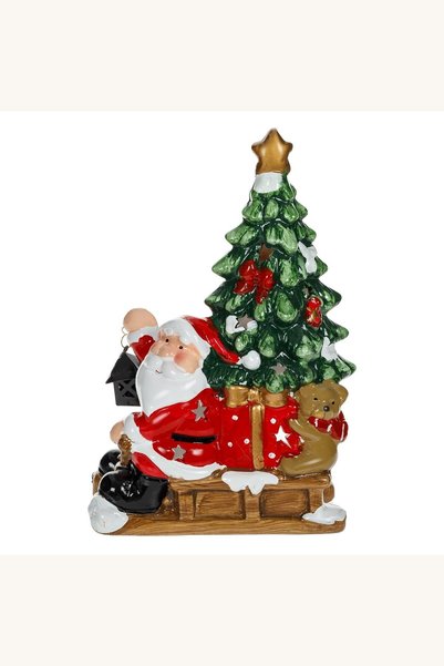Comerivo Decorațiune de Crăciun din ceramică cu Moș Crăciun, felinar pentru l...