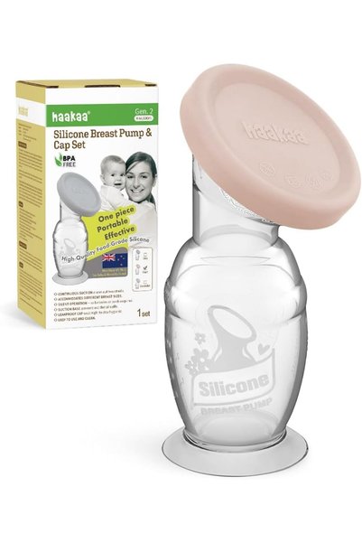 Haakaa Manual Breast Pump with Suction Base and Silicone lid Set 4oz/100ml, B...