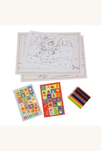 Comerivo Bloc de colorat Craciun cu autocolante si 10 creioane - 33x23cm