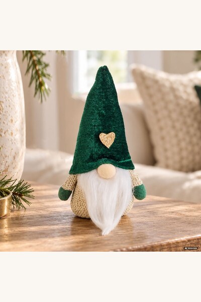 Comerivo Gnome decorativ din catifea cu caciula rosie, inaltime 15 cm, pentru...