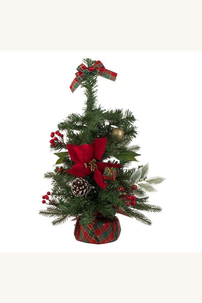 Comerivo Brad Craciun artificial pentru masa, cu globuri si ornamente, 50cm i...