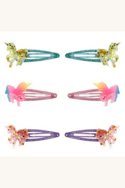 Comerivo Set 6 clame par copii cu unicorn si stele glitter 3D colorat