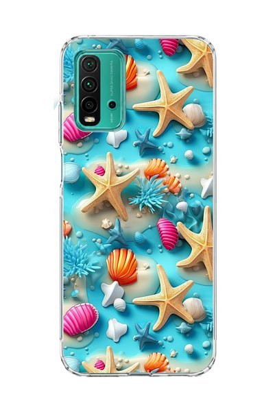 lelia Redmi 9t Compatible Starfish Sea Shell Printed Transparent Phone Case