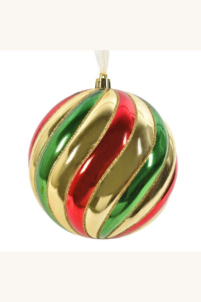 Comerivo Glob decorativ Craciun rosu-verde cu sclipici auriu, diametru 12cm, ...