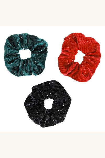 Comerivo Set 3 elastice par craciun catifelat cu strasuri negru rosu verde