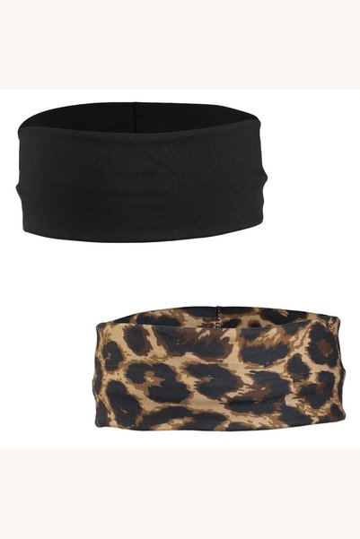 Comerivo Panglici elastice pentru par, set 2 bucati negru si print leopard