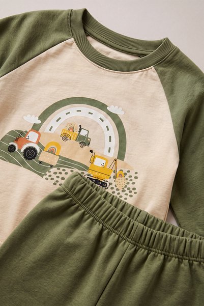 Lilabio %100 Pamuk İş Makinası Desenli Erkek Çocuk Pijama Takımı 2-6 Yaş