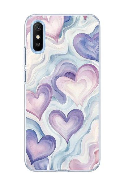 lelia حافظة هاتف شفافة متوافقة مع Redmi 9A مطبوعة بطبعة رخام على شكل قلب أرجواني