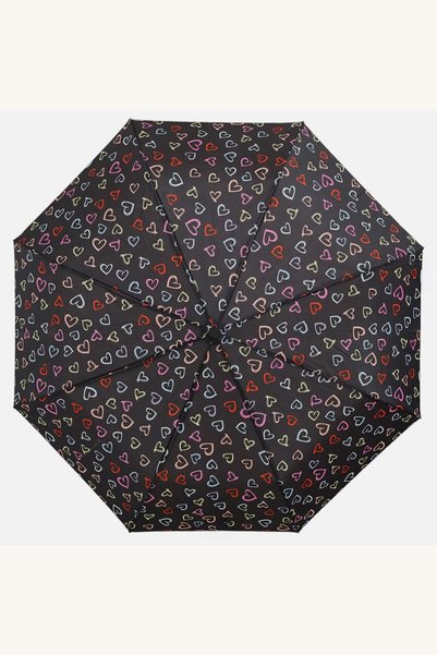 Comerivo Umbrela compacta cu inimi colorate, negru, deschidere manuala 30cm