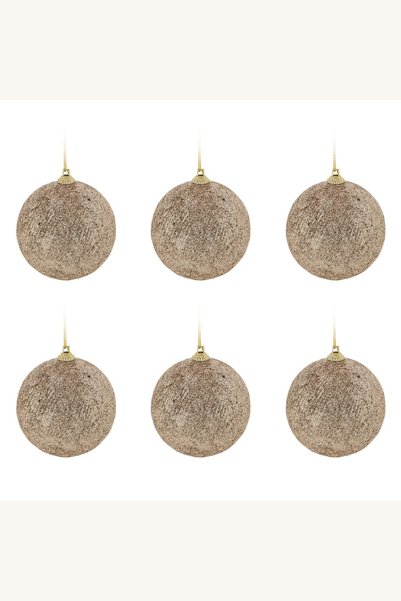 Comerivo 6 Globuri de Craciun Bej Sampanie cu Sclipici 8cm pentru Brad