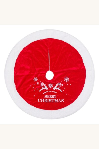 Comerivo Fusta decorativa pentru brad Craciun, catifea rosie cu blana alba 90cm