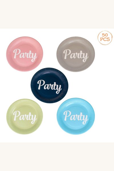 Comerivo 50 Farfurii Carton Colorate Party 23cm - Albastru, Gri, Menta, Roz