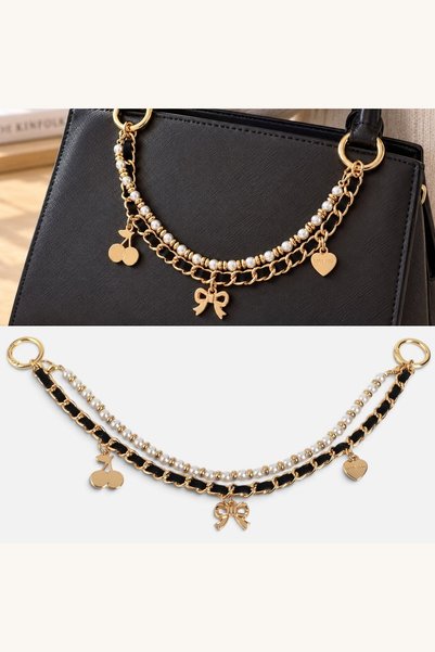 Comerivo Charm pentru geanta cu lant auriu, cirese si inima - 32cm