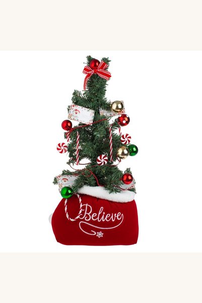 Comerivo Sac decorativ Craciun rosu catifea brad globuri candy 60cm