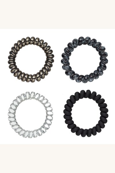 Comerivo Set 4 elastice par plastic dama, negru mat si argintiu shiny