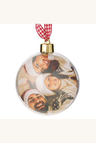 Comerivo Glob de Craciun transparent cu poza, personalizabil, 8 cm diametru