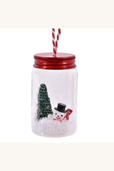 Comerivo Decoratiune Craciun in borcan transparent cu fulgi, brazi si om de z...