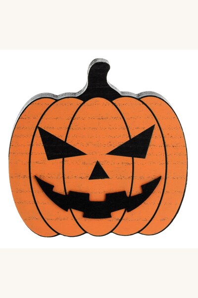 Comerivo Dovleac de lemn pentru Halloween, decoratiune de masa neagra si port...