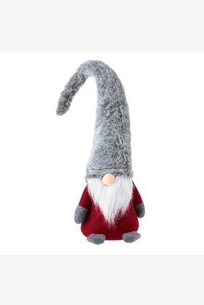 Comerivo Gnome Mos Craciun cu caciula gri si blana - 40cm, rosu festiv