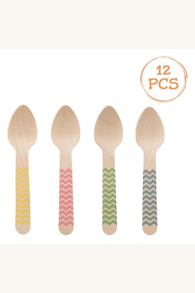 Comerivo Lingurite Party din Lemn Colorate 11cm - Set 12 bucati