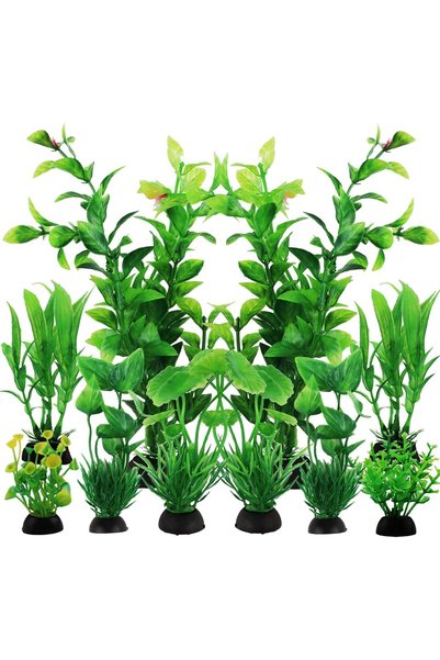 Generic إكسسوارات حوض السمك من PietyPet، نباتات خضراء، 10 قطع من زينة حوض الس...