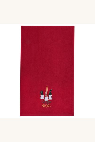 Comerivo Prosop de Craciun cu gnomi brodati, bumbac rosu, 60x40cm