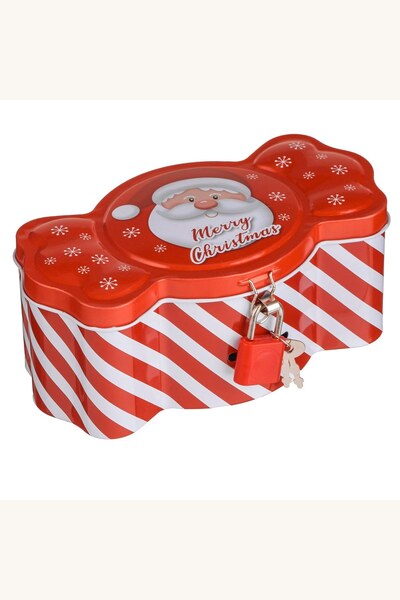 Comerivo Cutie metalica de depozitare Craciun cu Mos Craciun, design bomboana...