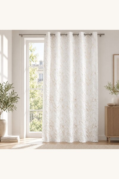 Comerivo Perdea decorativa cu inele, ivoire si auriu, model marble, 140x260cm