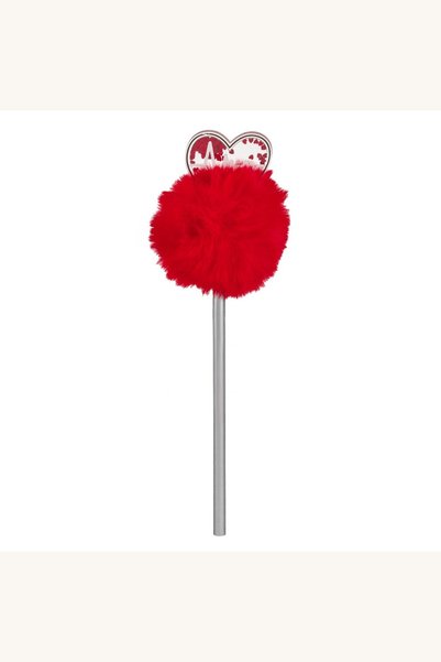 Comerivo Pix decorativ rosu 23cm cu pompon si inima plin de confeti