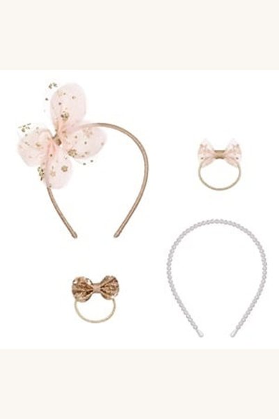 Comerivo Accesorii par copii bentite si elastice fundite glitter auriu 4 piese