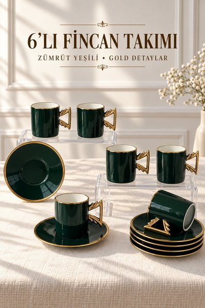 Queen’s Kitchen 6 Kişilik Gold Detaylı Porselen Kahve Takımı