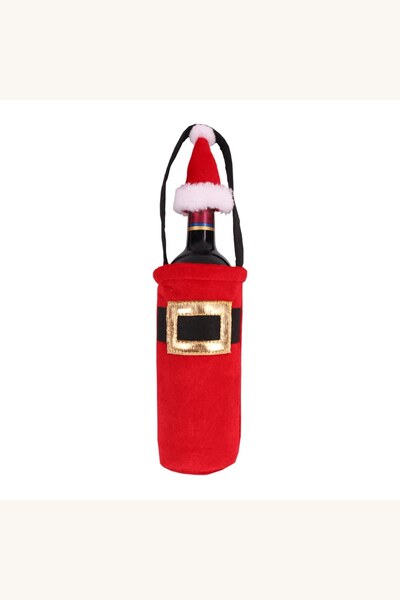 Comerivo Acoperitoare sticla vin Craciun rosu cu caciula 12x20cm