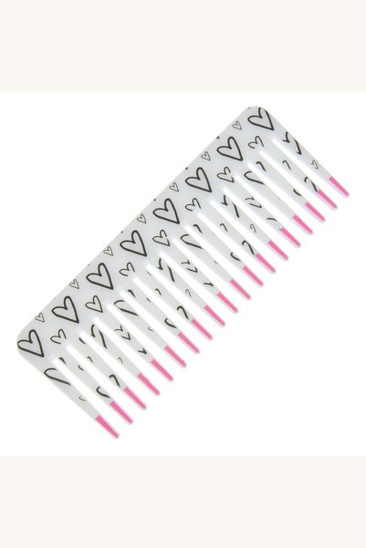 Comerivo Pieptene Plastic Alb cu Inimi pentru Coafat - 15x6cm