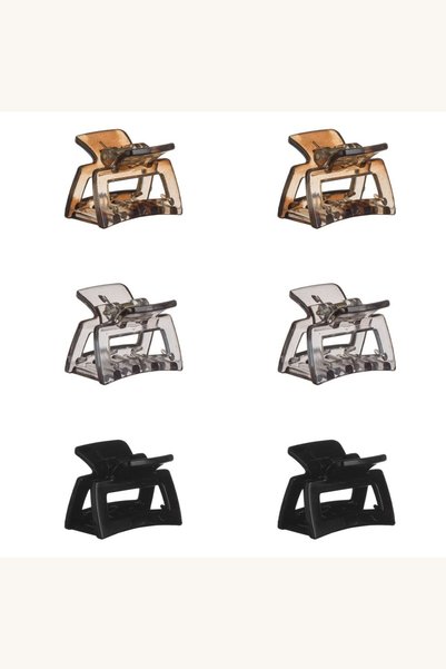 Comerivo 6 Clame Patrate Lucioase pentru Par - Gri, Bej, Negru 3.5cm