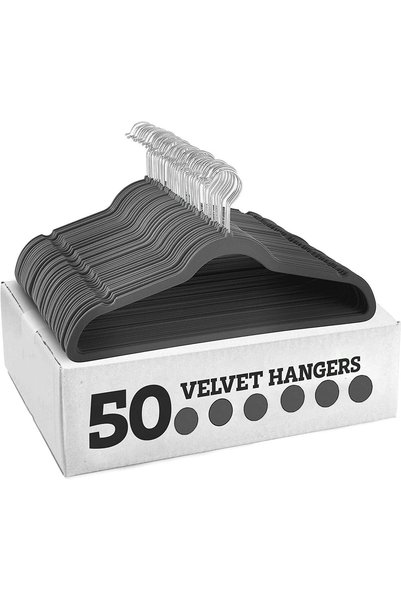 Generic مجموعة من 50 شماعة ملابس مخملية، شماعات للمعاطف والبناطيل والفساتين، ...