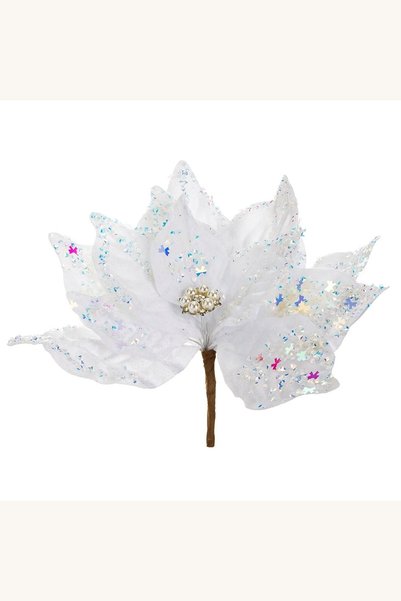 Comerivo Craciunita alba cu clips si cristale holografice, 24 cm, pentru decorat
