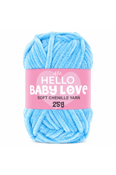Hello Baby Love 25 Gr Chenille Yarn 214 Baby Blue – Soft Plush Knitting Punch...