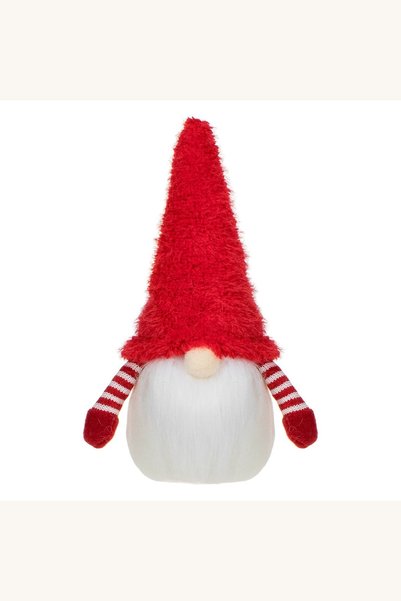 Comerivo Gnome decorativ de Craciun cu caciula de blana, 18 cm, gri si rosu