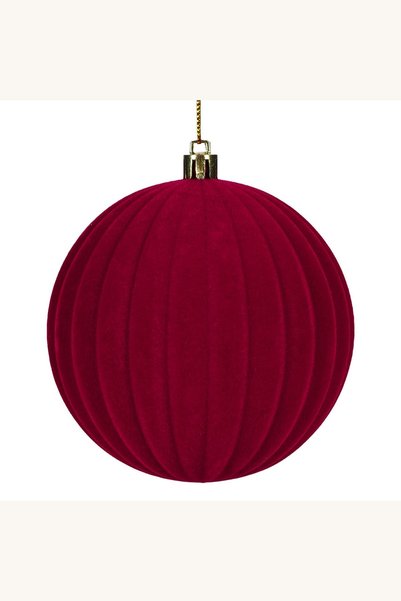 Comerivo Ornament glob Craciun catifelat bordo dungi verticale 10cm